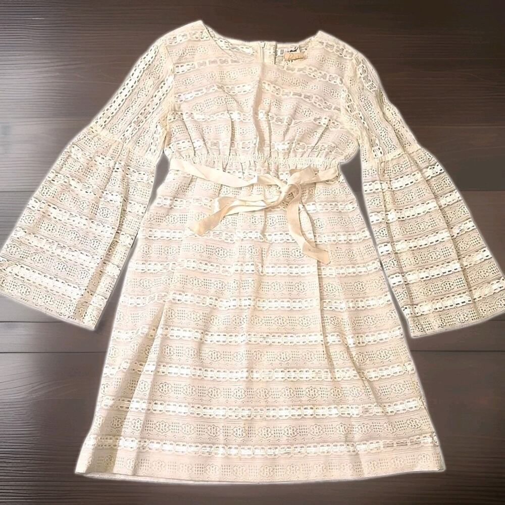 Vintage 1950s Mar Tee Original Lace Dress Ivory Bell Sleeves Union Made